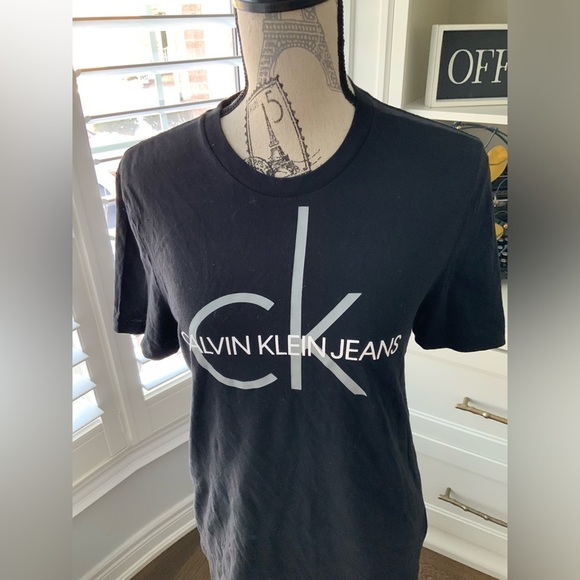 CALVIN KLIEN Black Cotton Monogram Logo Soft T-Shirt Crewneck Women’s Size Small - Picture 10 of 10